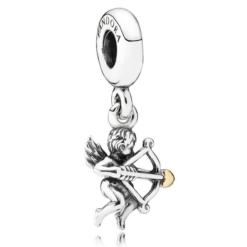 Pandora Cupid Silver Dangle Charm with 14K gold